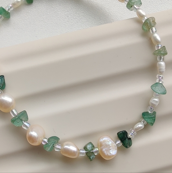 Freshwater pearls handmade choker beaded necklace. Aventurine, silver hardware - Picture 4 of 5